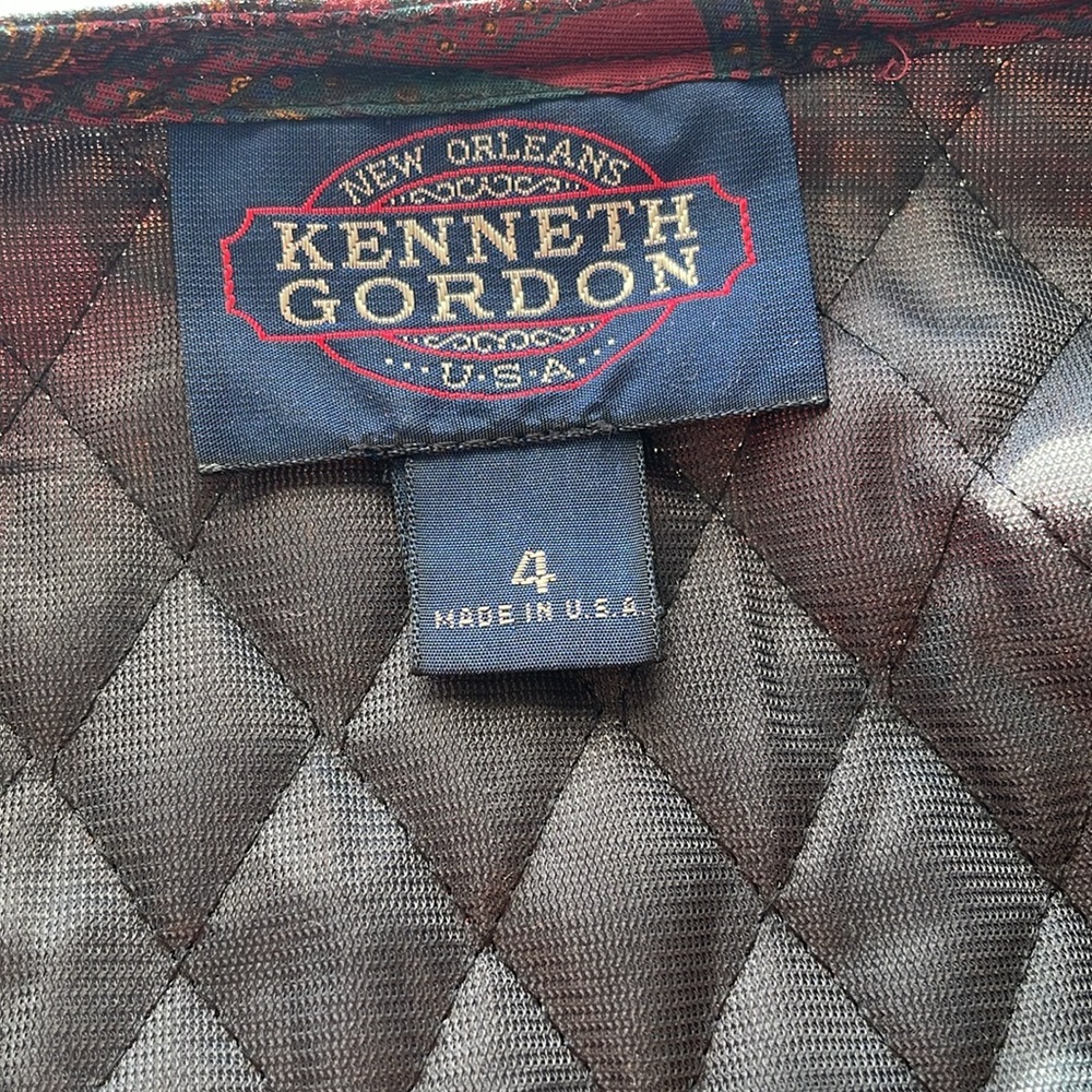 Kenneth Gordon Quilted Paisley Fitted Jacket Burgundy/Green/Yellow/Blue Size 4 - Picture 8 of 12